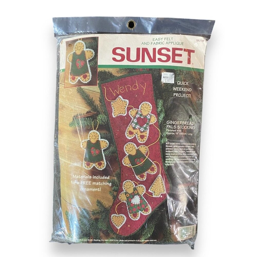 Vintage Sunset 18078 Felt Kit Gingerbread Pals Christmas Stocking Ornament 19"